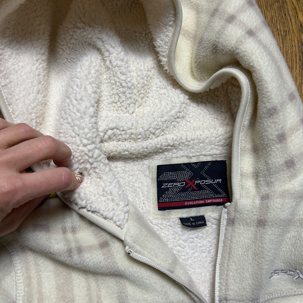 ZeroXposur Womens Plaid Fleece Hoodie Jacket Cream Sherpa Lined Full‎ Zip Large - Picture 5 of 5